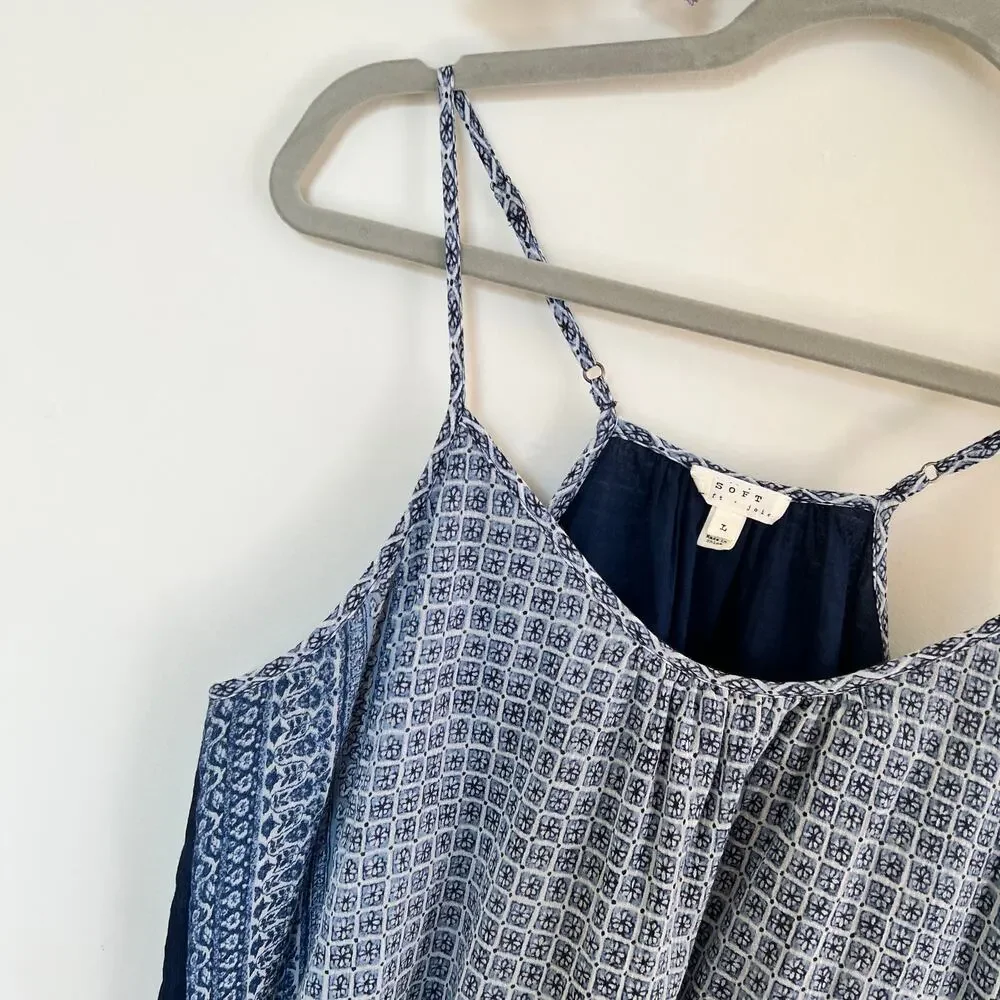 Soft Joie Blue Jorrel B Sleeveless 100% Cotton Floral Print Dress Size: Large